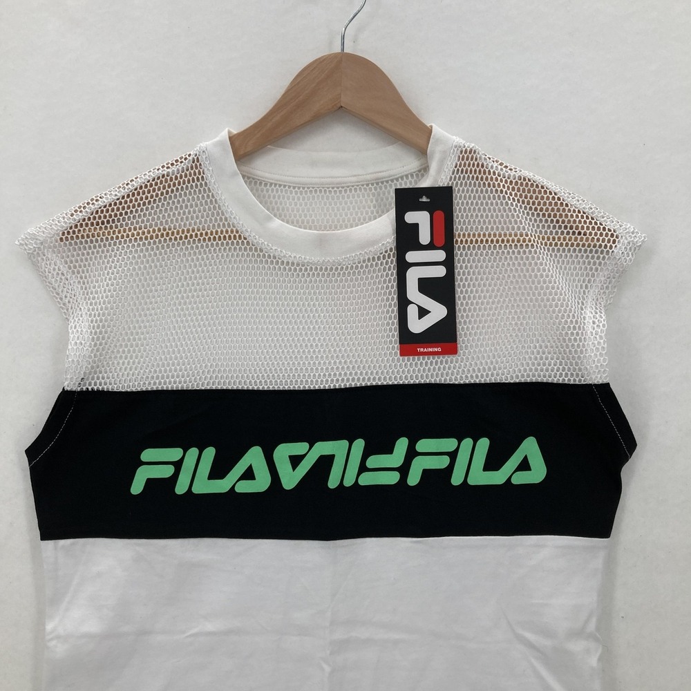 Fila Shirt Womens Medium White Black Mesh Play Date Top Athletic Training New - Picture 2 of 15